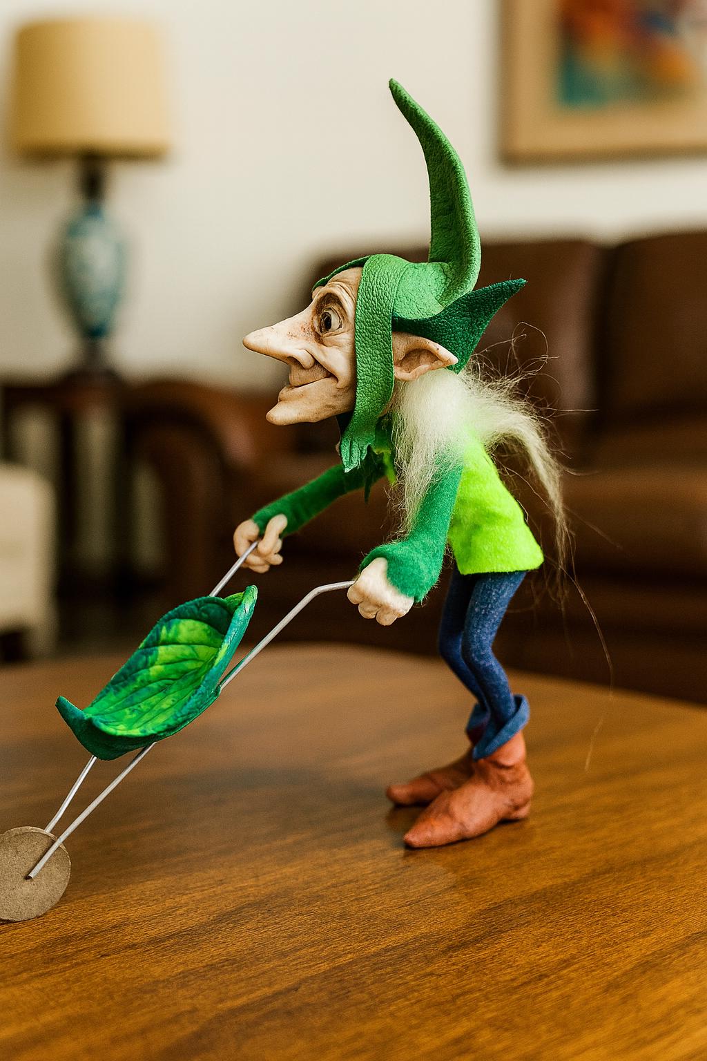 Growth Goblin – Handmade Figurine with Leaf Cart