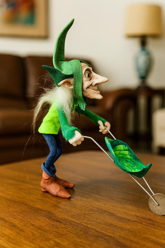 Growth Goblin – Handmade Figurine with Leaf Cart