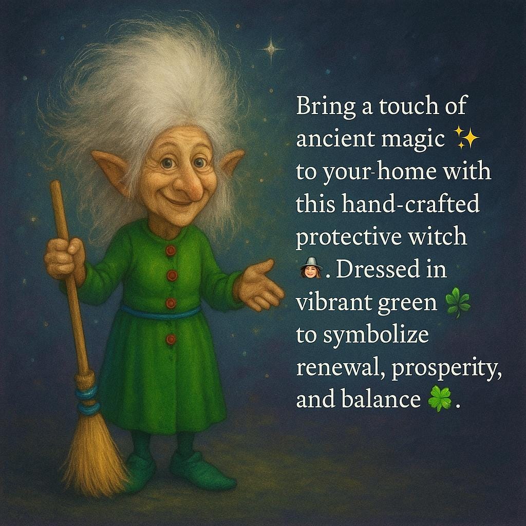 Handmade Protective Witch with Broom – approx. 15 cm (≈6 in)