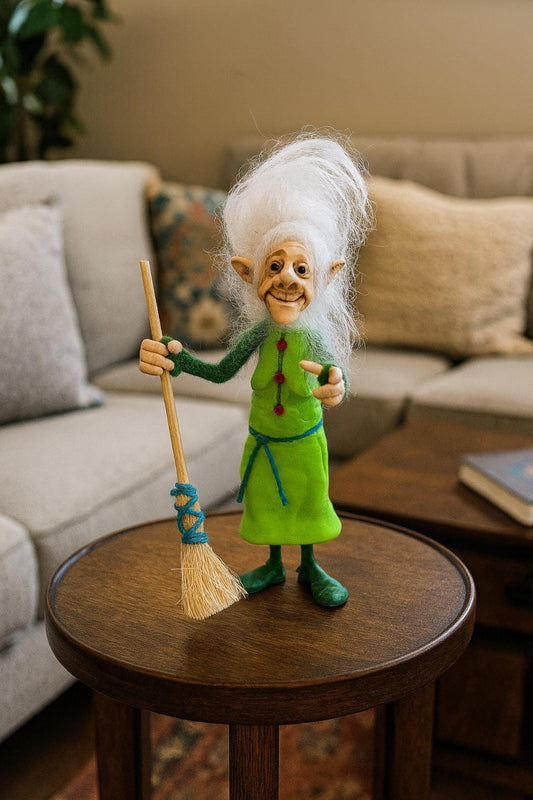Handmade Protective Witch with Broom – approx. 15 cm (≈6 in)