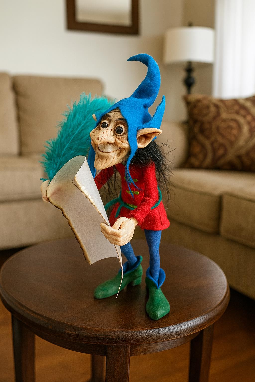 Handcrafted Elf with Wish Scroll – Magical Woodland Figurine