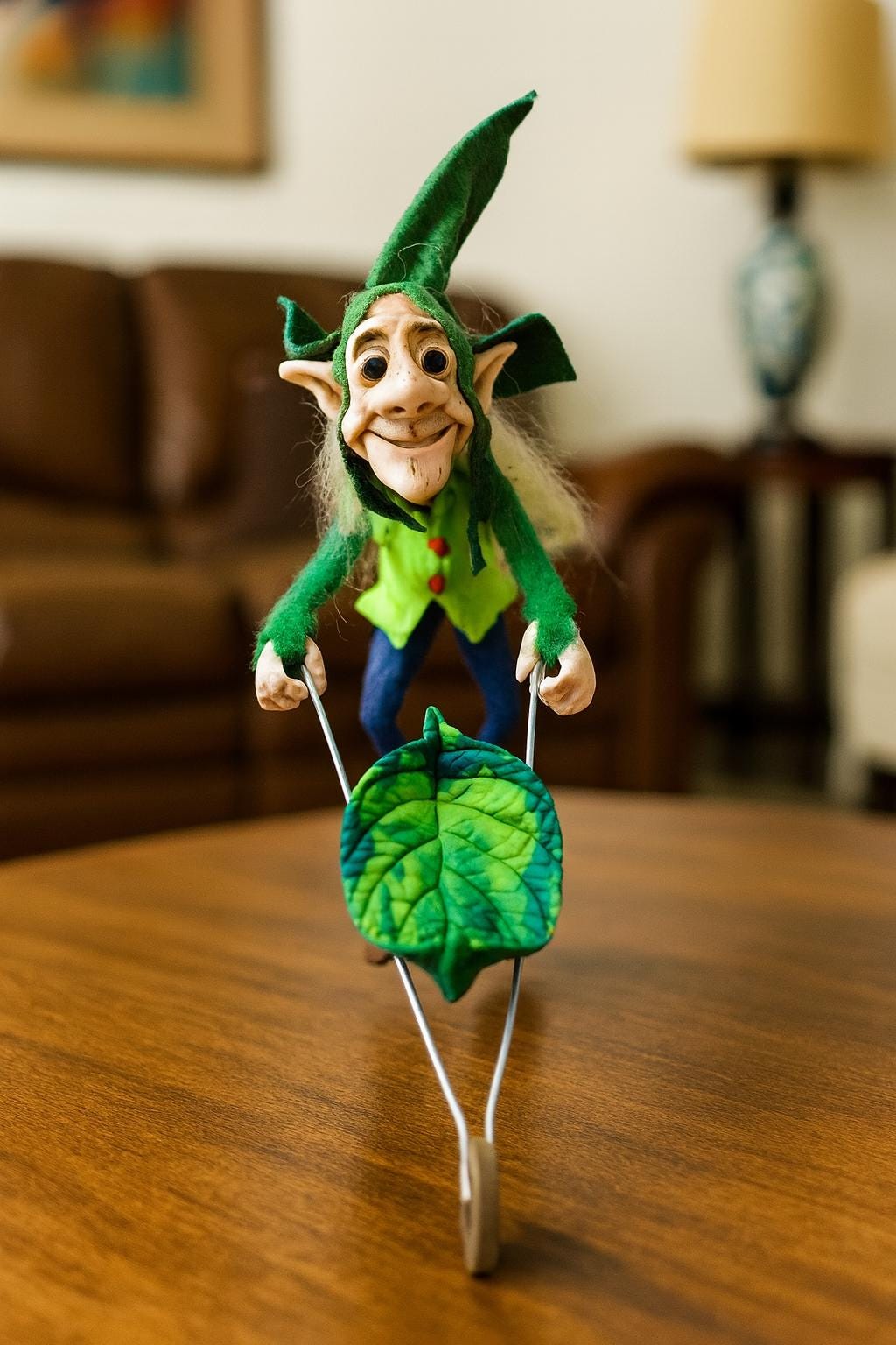 Growth Goblin – Handmade Figurine with Leaf Cart