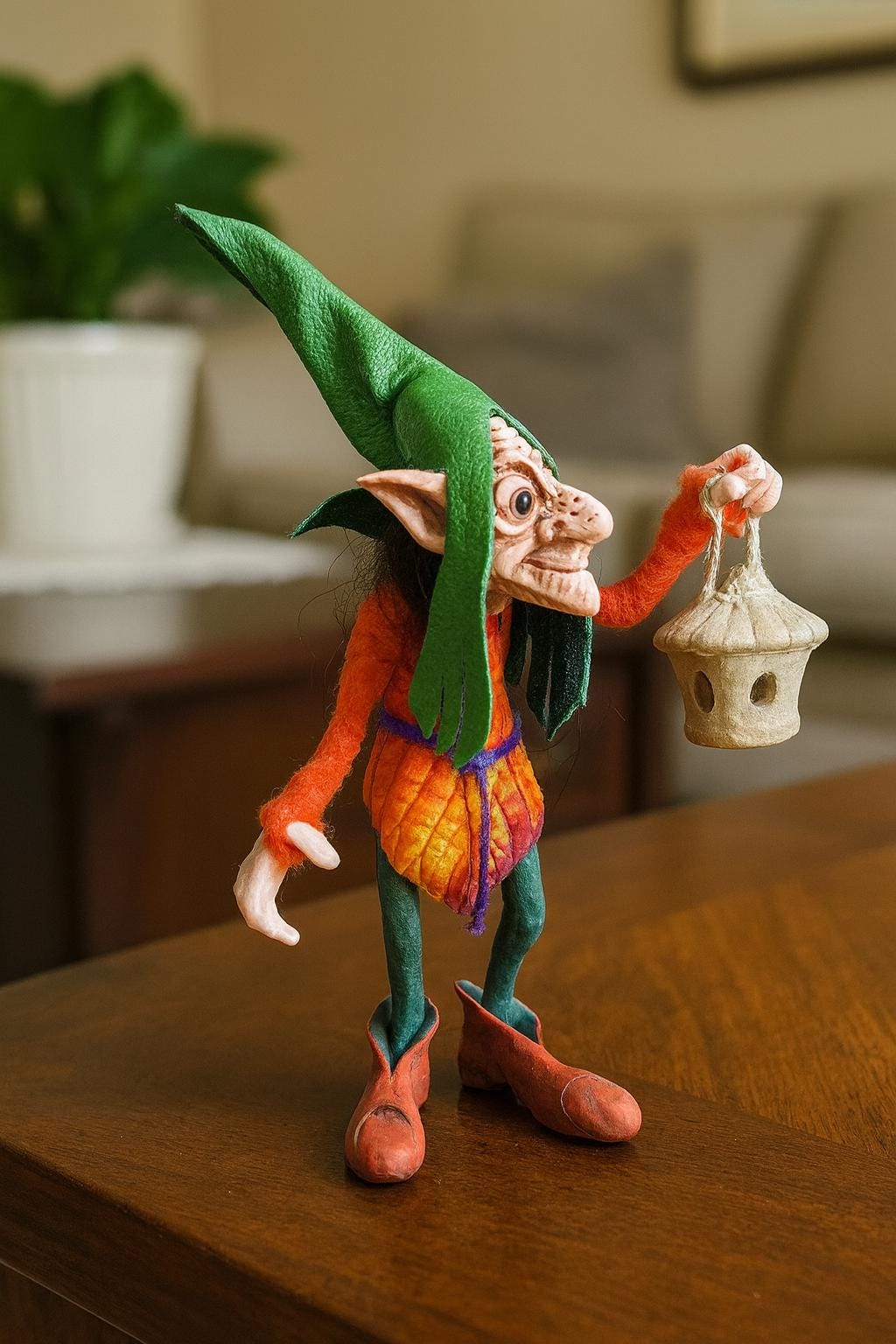 Handmade Forest Gnome with Lantern: Mystical Home Protector
