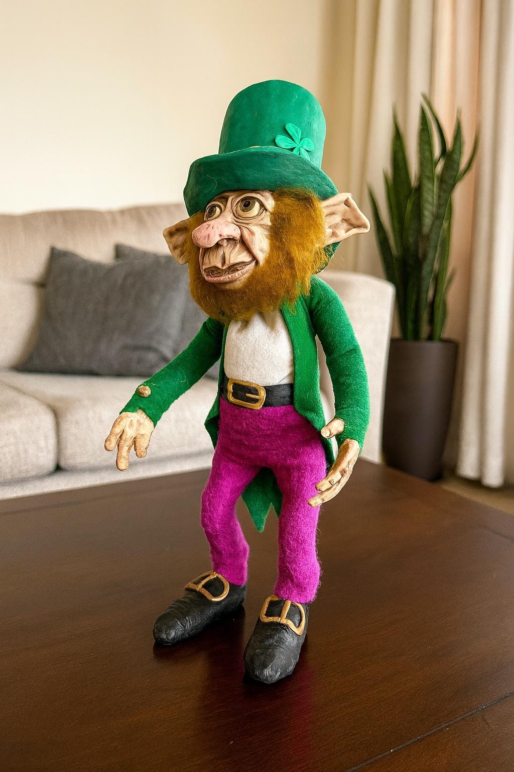 Handmade Leprechaun Guardian Figurine: Unique Spiritual Home Decor