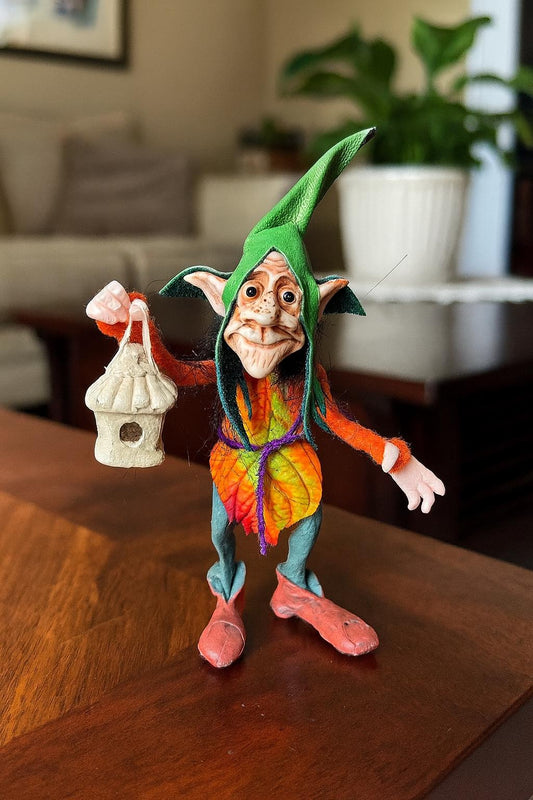 Handmade Forest Gnome with Lantern: Mystical Home Protector