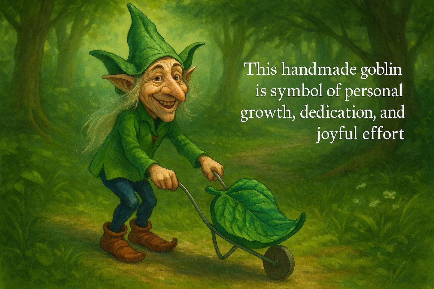 Growth Goblin – Handmade Figurine with Leaf Cart