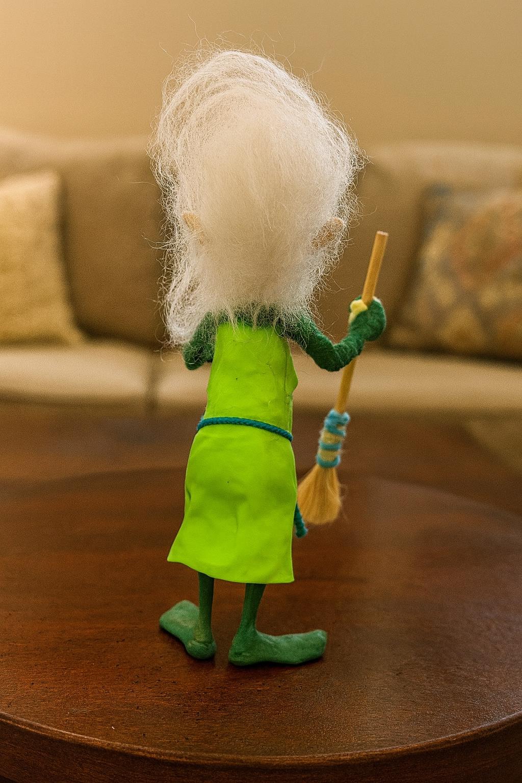 Handmade Protective Witch with Broom – approx. 15 cm (≈6 in)
